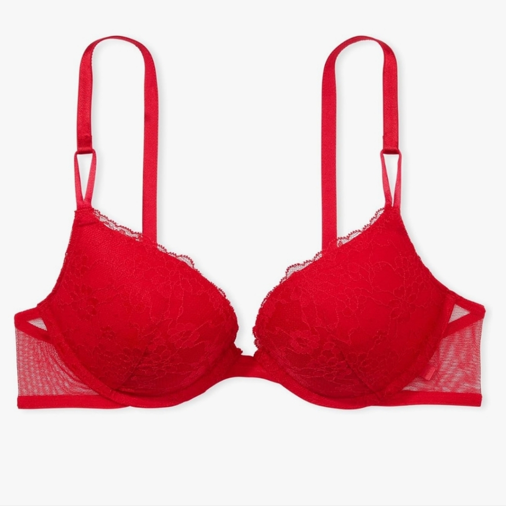 Victoria's Secret Sexy Tee Push Up Bra, Padded, Lace Lipstick Red New w/ Tags! - Picture 3 of 3
